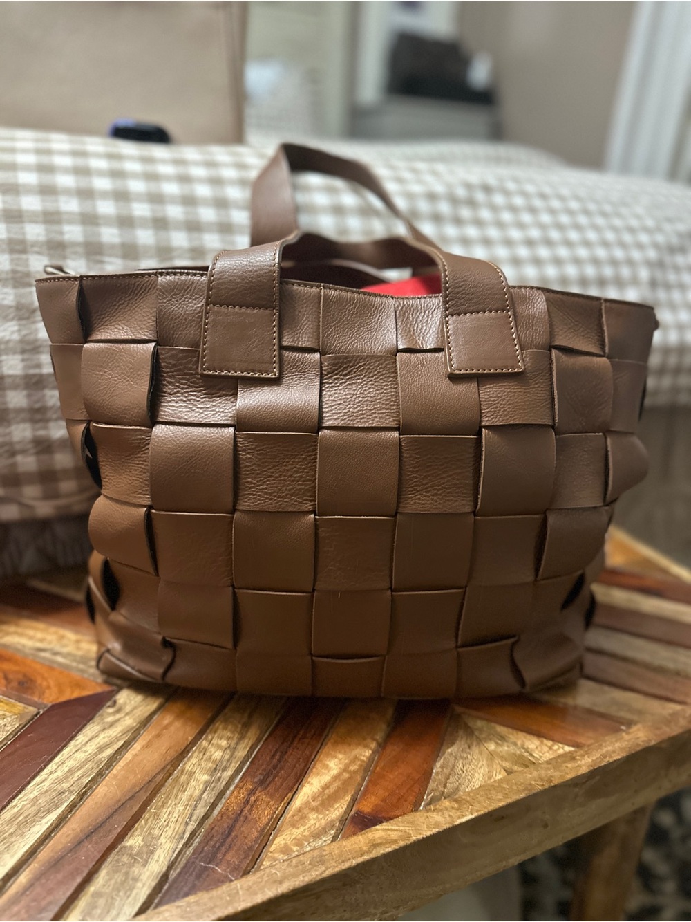 Woven Leather Shoulder Bag in Brown